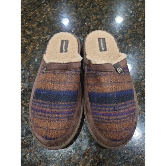 Cobian Mule Clogs Men's Size 11 Brown Striped Faux Fur Lined Round Toe Slip On - Picture 2 of 12